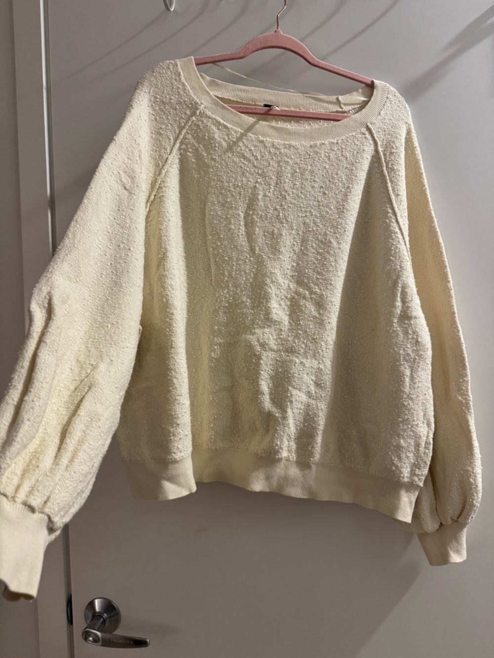 Free People Cream Bouclé Crewneck Sweater